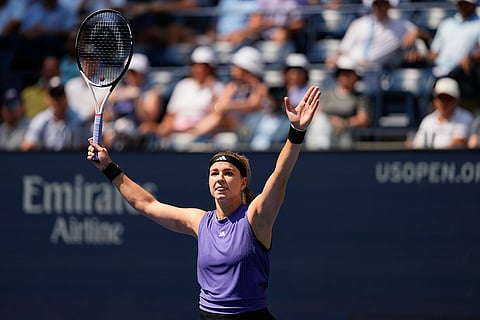 US Open tennis 2024: Karolina Muchova, of the Czech Republic, reacts after defeating Beatriz Haddad Maia, of Brazil